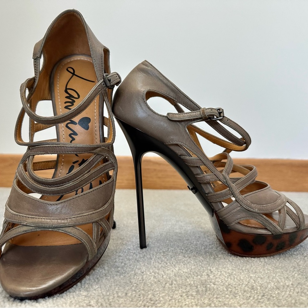 Designer Lanvin Grey Leather Strappy Heels